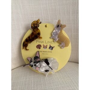 Pink Linen Dog 3 Hair Clips French Bulldog, Corgi, Dachshund‎ Stay Paws-itive